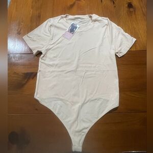 Nwt Nearly‎ Nude Women's Everyday Tee Thong Bodysuit in Soft Cream Size XL